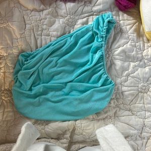 one shoulder teal top